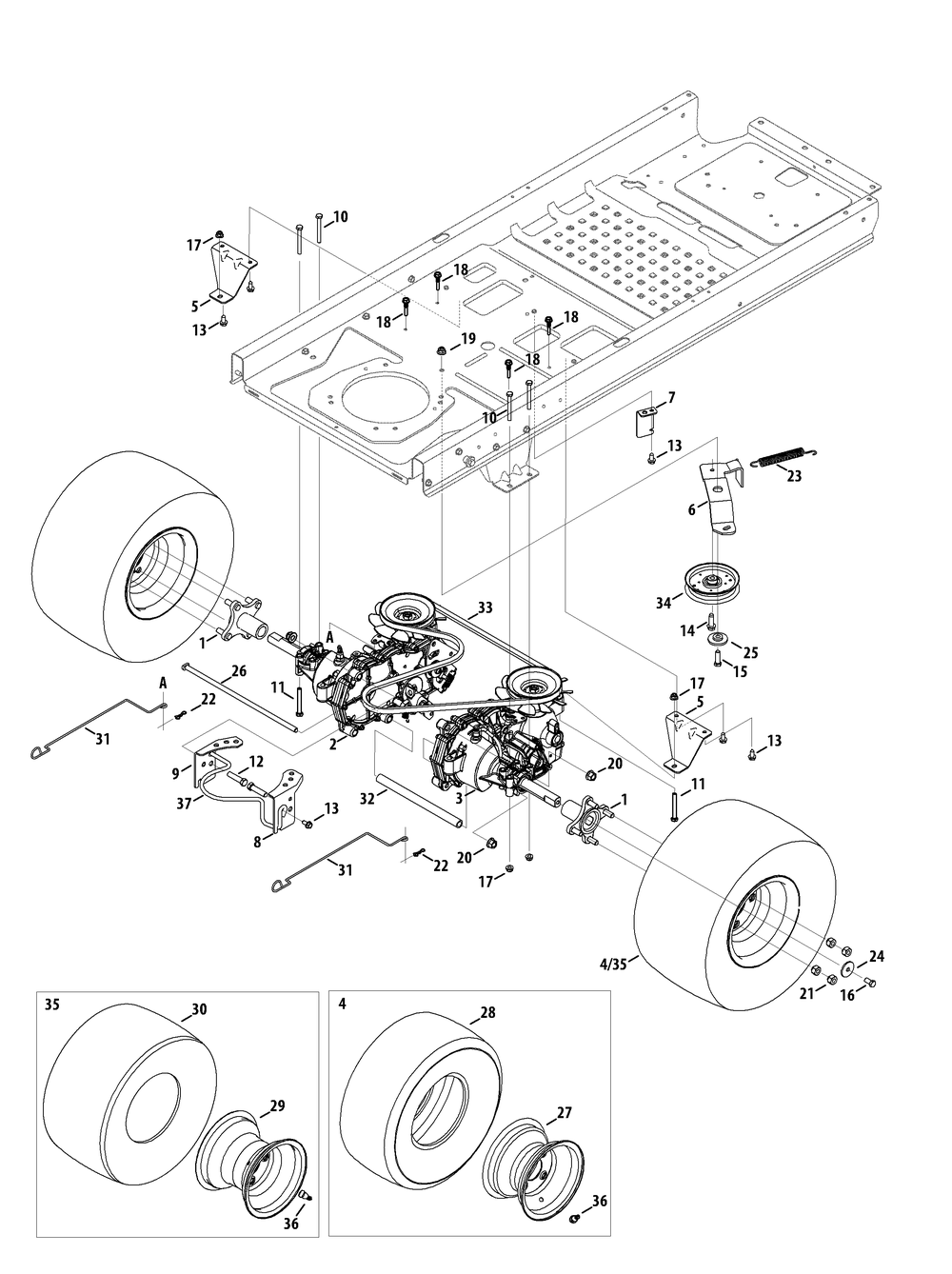 Drive System Diagram and Parts List for RZT-S42 (17AFCBDS010-17AFCBDS056-17WFCBDS010-17WFCBDS056)(2013) Cub Cadet Lawn Tractor